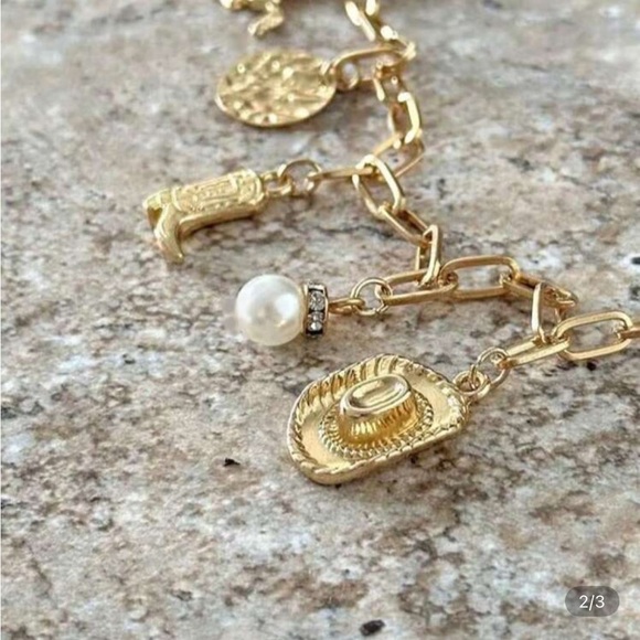 Anthropologie Gold Cowboy boot hat western Charm Bracelet - Picture 3 of 3